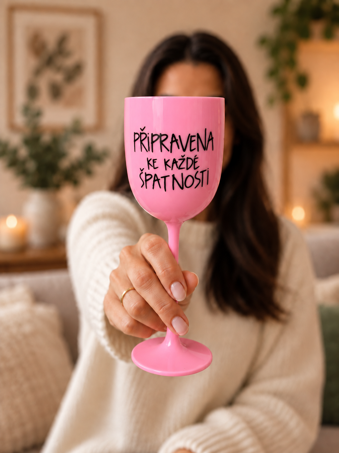 Plastová sklenička “Připravena ke každé špatnosti” sv. růžová