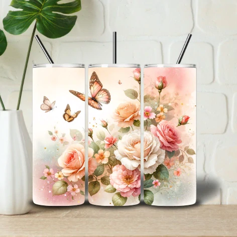 Tumbler Flowers and butterfly