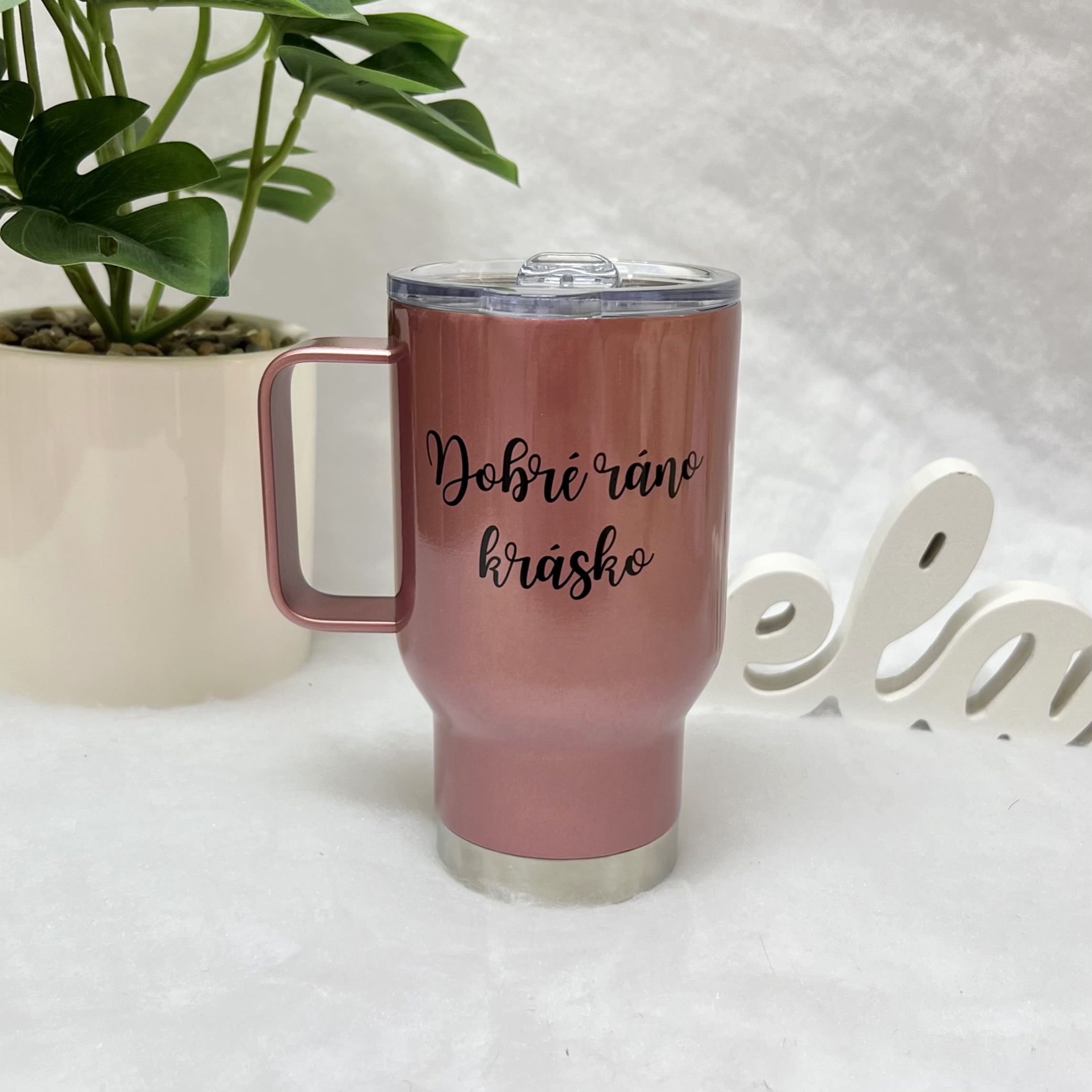 Termohrnek rosegold Dobré ráno krásko 450ml