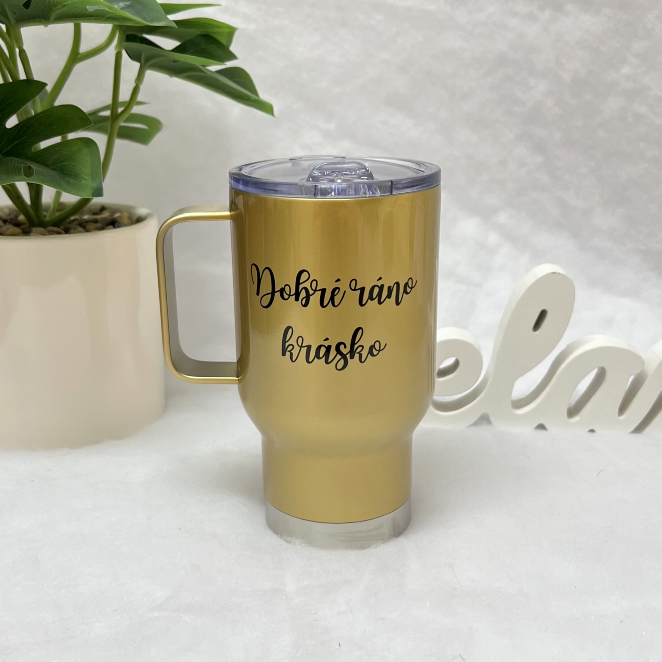 Termohrnek zlatý Dobré ráno krásko 450ml