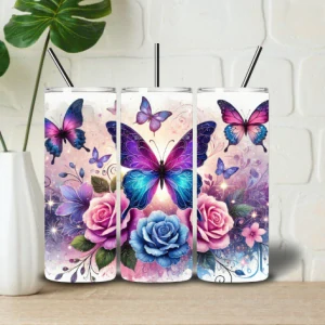 Tumbler Flowers and butterfly 2