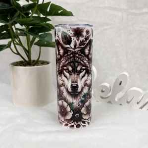 Tumbler Wolf and flowers