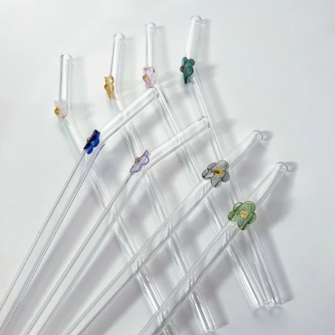 Skleněné brčko Kytičky