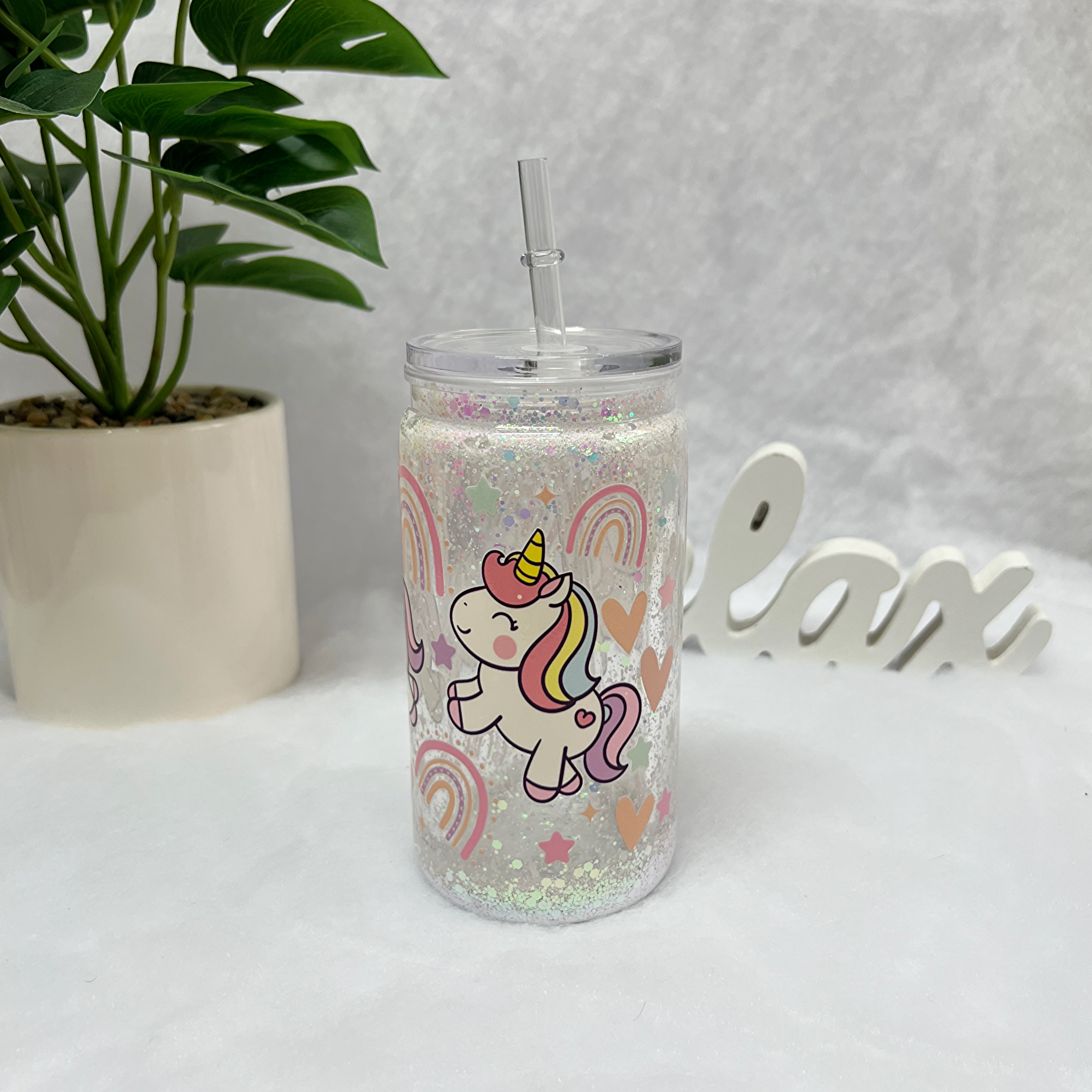 Plastová sklenička Jednorožec (bílá)