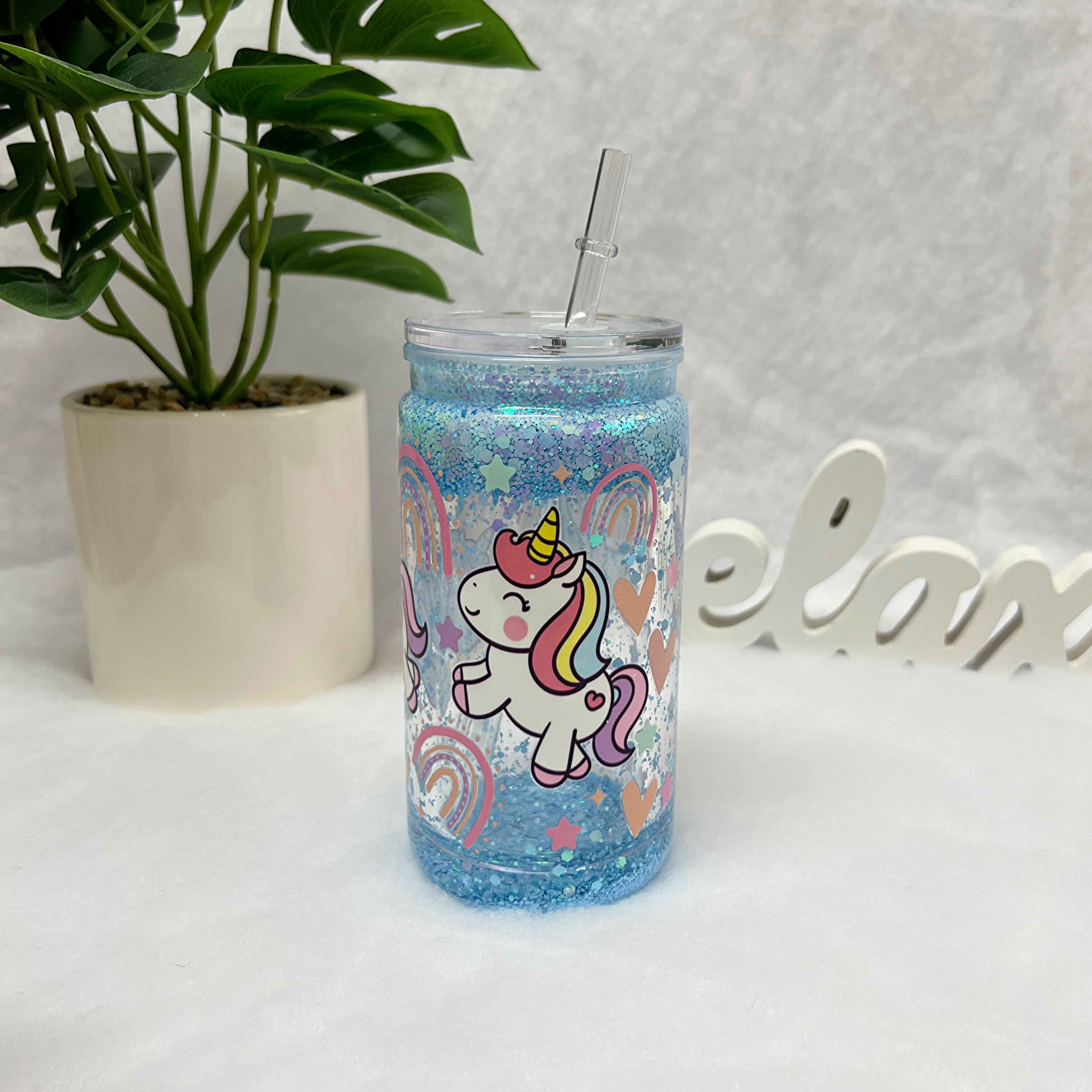 Plastová sklenička Jednorožec (modrá)